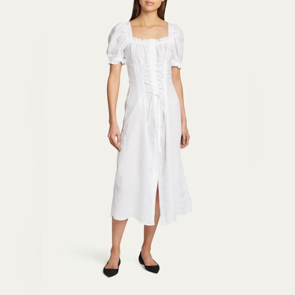 SLEEPER Marquise Linen Lace-Up Dress in white - Picture 5 of 13